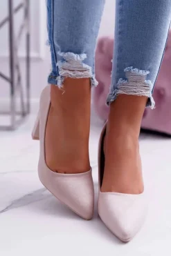 Boto Czółenka Damskie Na Słupku Zamszowe Beżowe Raspberry