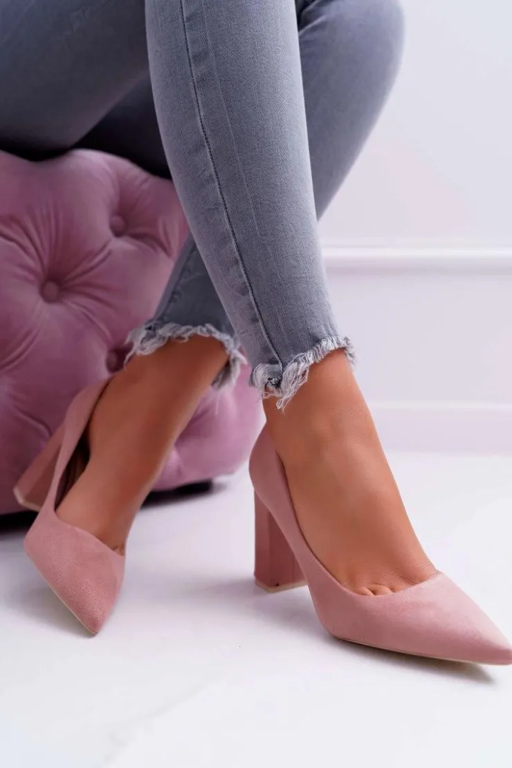 Boto Czółenka Zamszowe|Czółenka Na Słupku*Czółenka Damskie Na Słupku Zamszowe Różowe Clarina