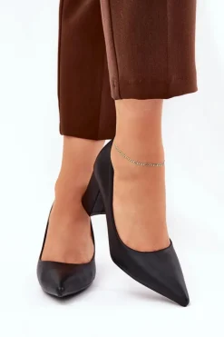 New Boto Czółenka Damskie Na Słupku Ze Szpiczastym Noskiem Czarne Deonira