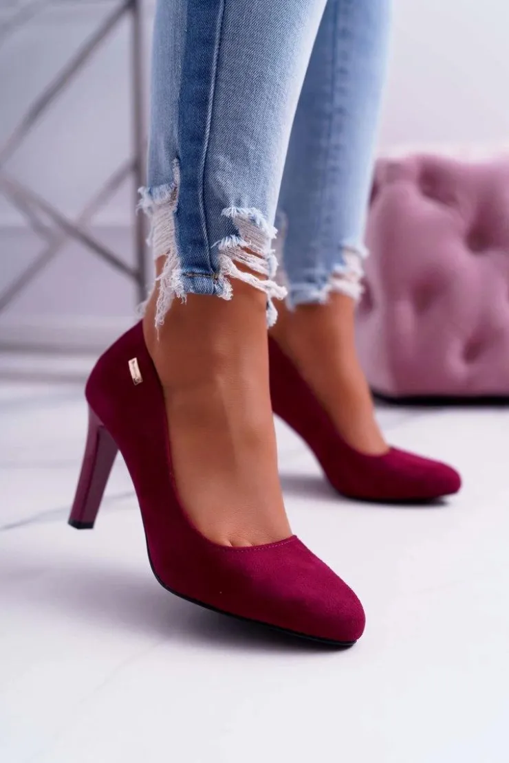 Buty Sergio Leone Czółenka Zamszowe|Czółenka Na Słupku*Czółenka damskie Na Słupku Zamsz Ciemna Fuksja Sergio Leone Campbell