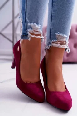 Buty Sergio Leone Czółenka Zamszowe|Czółenka Na Słupku*Czółenka damskie Na Słupku Zamsz Ciemna Fuksja Sergio Leone Campbell