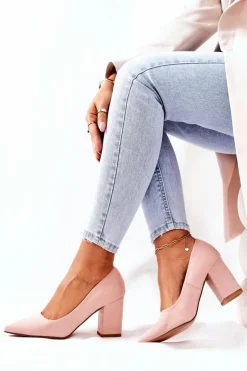 Sale Boto Czółenka Damskie Na Słupku Zamszowe Różowe Florena