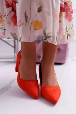 Damskie Boto Czółenka Damskie Na Słupku Zamszowe Pomarańczowe Neshka