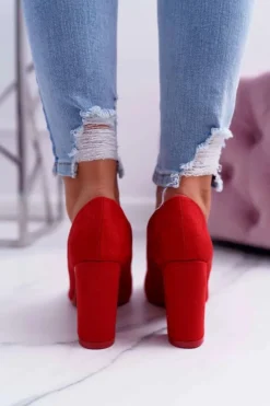 Damskie Boto Czółenka Damskie Na Słupku Zamszowe Czerwone Raspberry