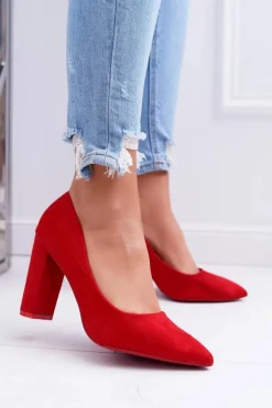 Discount Boto Czółenka Damskie Na Słupku Zamszowe Czerwone Strawberry