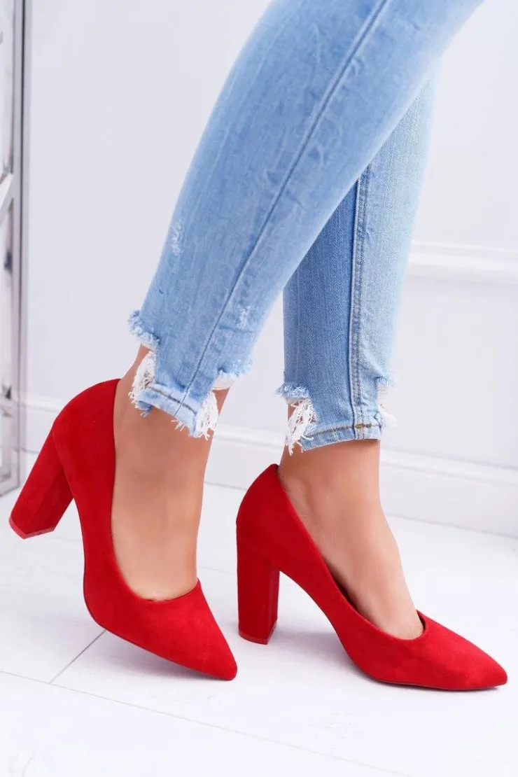 Discount Boto Czółenka Damskie Na Słupku Zamszowe Czerwone Strawberry