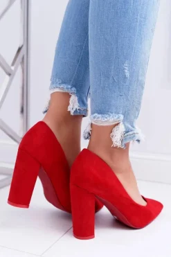 Discount Boto Czółenka Damskie Na Słupku Zamszowe Czerwone Strawberry