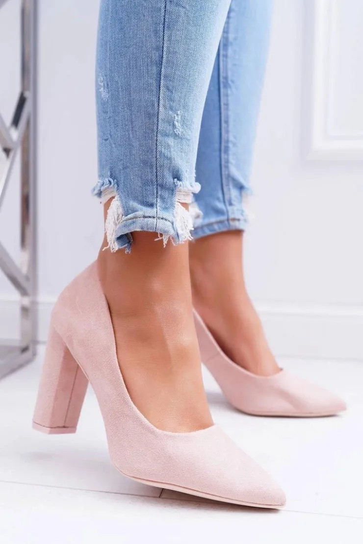 Damskie Boto Czółenka Damskie Na Słupku Zamszowe Różowe Strawberry