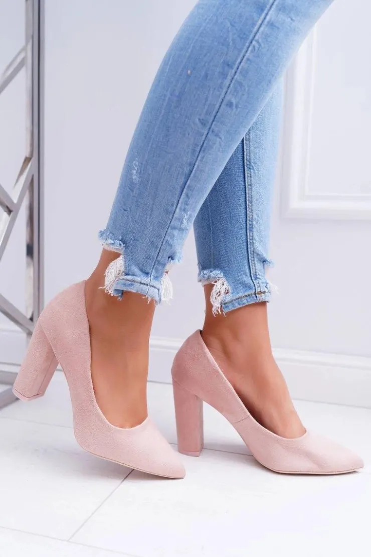 Damskie Boto Czółenka Damskie Na Słupku Zamszowe Różowe Strawberry