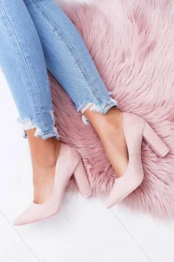 Damskie Boto Czółenka Damskie Na Słupku Zamszowe Różowe Strawberry