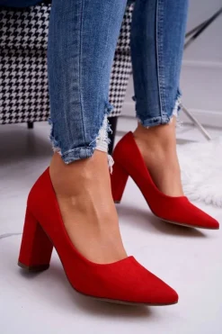 Boto Czółenka Zamszowe|Czółenka Na Słupku*Czółenka Damskie Na Słupku Zamszowe Czerwone Florena Czerwony