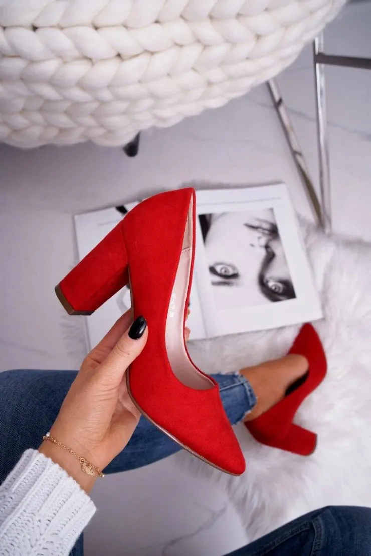 Boto Czółenka Zamszowe|Czółenka Na Słupku*Czółenka Damskie Na Słupku Zamszowe Czerwone Florena Czerwony