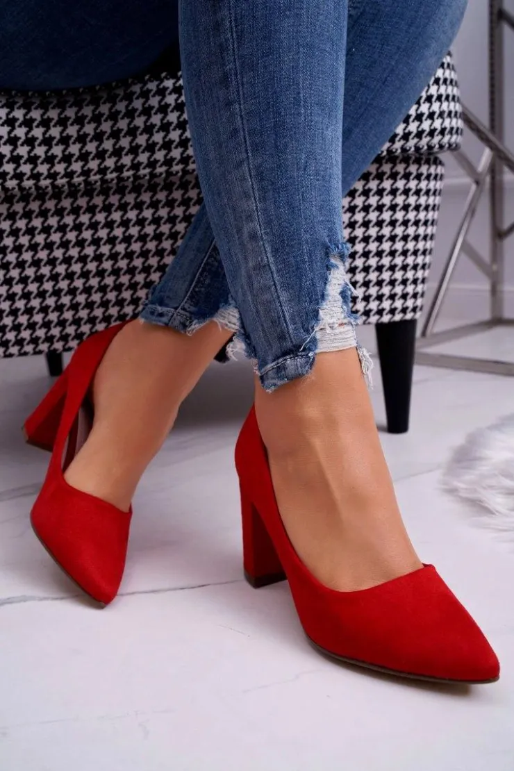 Boto Czółenka Zamszowe|Czółenka Na Słupku*Czółenka Damskie Na Słupku Zamszowe Czerwone Florena Czerwony