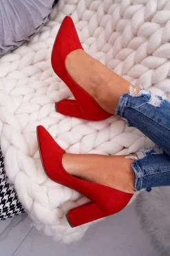 Boto Czółenka Zamszowe|Czółenka Na Słupku*Czółenka Damskie Na Słupku Zamszowe Czerwone Florena Czerwony