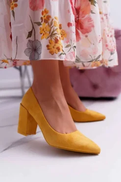 Boto Czółenka Zamszowe|Czółenka Na Słupku*Czółenka Damskie Na Słupku Zamszowe Żółte Neshka