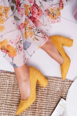 Boto Czółenka Zamszowe|Czółenka Na Słupku*Czółenka Damskie Na Słupku Zamszowe Żółte Neshka