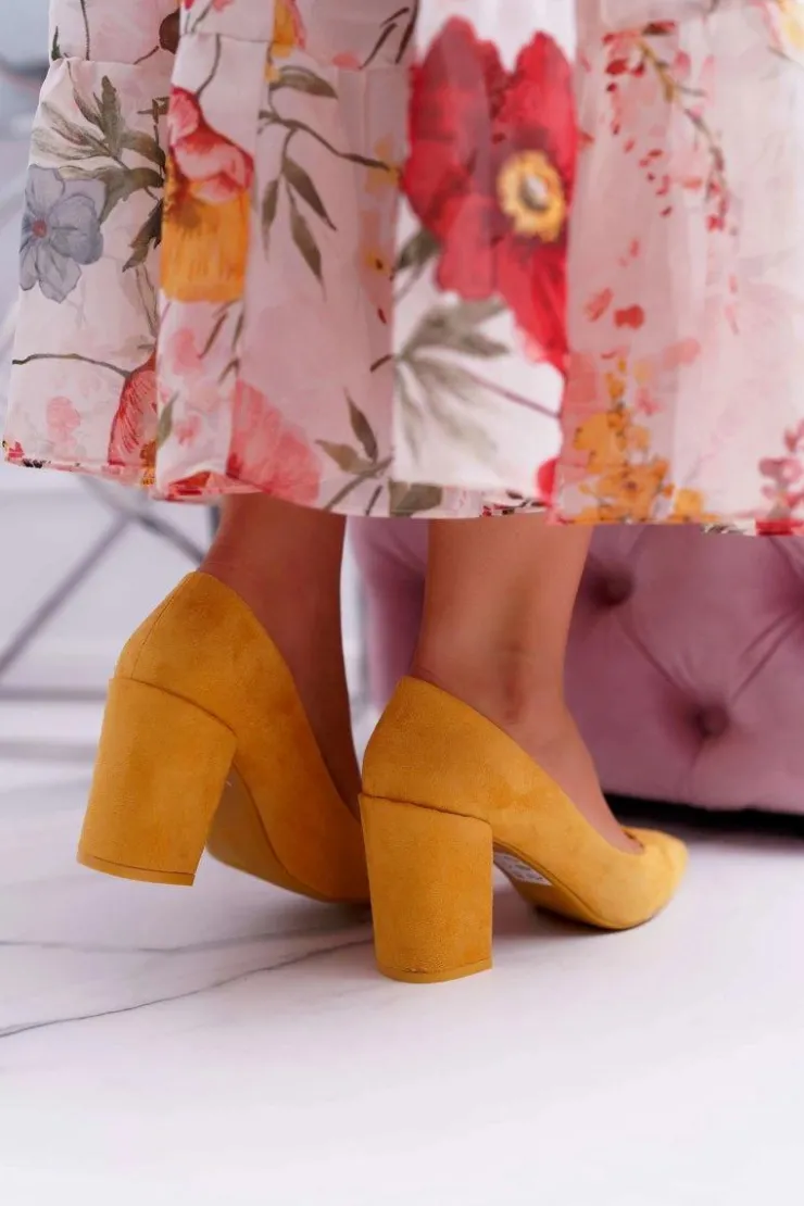 Boto Czółenka Zamszowe|Czółenka Na Słupku*Czółenka Damskie Na Słupku Zamszowe Żółte Neshka