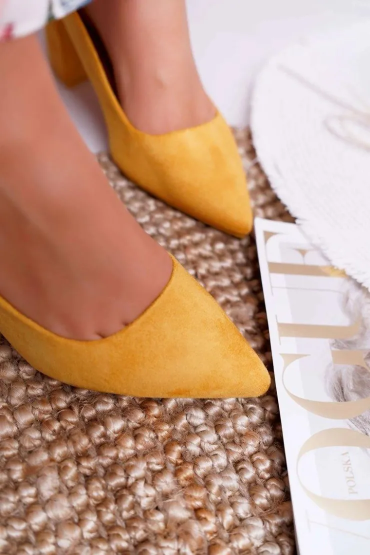 Boto Czółenka Zamszowe|Czółenka Na Słupku*Czółenka Damskie Na Słupku Zamszowe Żółte Neshka