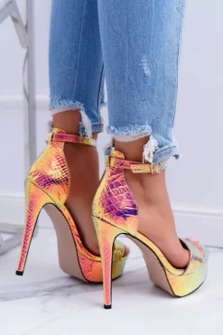 Discount Boto Czółenka Damskie Na Szpilce Platformie Benzynowe Złote ShakeIt