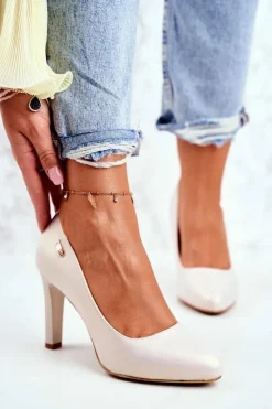 Damskie Buty Sergio Leone Czółenka Damskie Perłowe Na Słupku Sergio Leone Beżowe Campbell