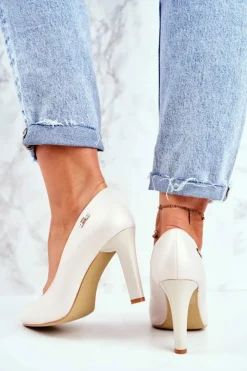 Damskie Buty Sergio Leone Czółenka Damskie Perłowe Na Słupku Sergio Leone Beżowe Campbell