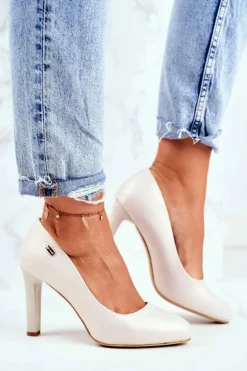 Damskie Buty Sergio Leone Czółenka Damskie Perłowe Na Słupku Sergio Leone Beżowe Campbell