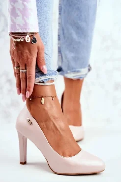 Online Buty Sergio Leone Czółenka Damskie Perłowe Na Słupku Sergio Leone Pudrowy Róż Campbell