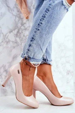 Online Buty Sergio Leone Czółenka Damskie Perłowe Na Słupku Sergio Leone Pudrowy Róż Campbell