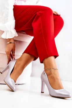 Damskie Buty Sergio Leone Czółenka Damskie Perłowe Na Słupku Sergio Leone Srebrne Campbell