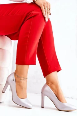 Damskie Buty Sergio Leone Czółenka Damskie Perłowe Na Słupku Sergio Leone Srebrne Campbell