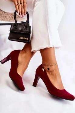 Buty Sergio Leone Czółenka Na Słupku|Czółenka Klasyczne*Czółenka damskie Sergio Leone Bordowe Zamszowe Orsola