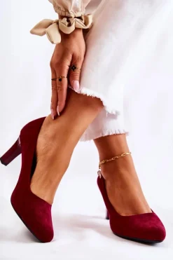 Buty Sergio Leone Czółenka Na Słupku|Czółenka Klasyczne*Czółenka damskie Sergio Leone Bordowe Zamszowe Orsola