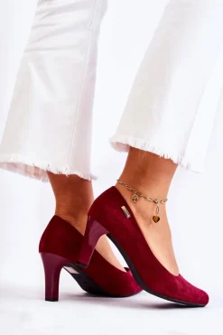 Buty Sergio Leone Czółenka Na Słupku|Czółenka Klasyczne*Czółenka damskie Sergio Leone Bordowe Zamszowe Orsola