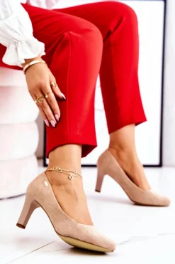 Damskie Buty Sergio Leone Czółenka Damskie Sergio Leone Beżowe Zamszowe Orsola