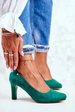 Damskie Buty Sergio Leone Czółenka Damskie Sergio Leone Zielone Zamszowe Orsola