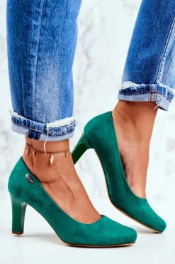 Damskie Buty Sergio Leone Czółenka Damskie Sergio Leone Zielone Zamszowe Orsola