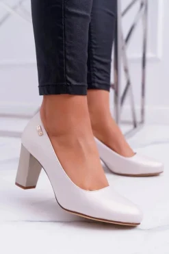 Sale Buty Sergio Leone Czółenka Damskie Sergio Leone PB130 Beżowa Perła Amber