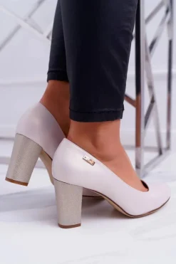 Sale Buty Sergio Leone Czółenka Damskie Sergio Leone PB130 Beżowa Perła Amber