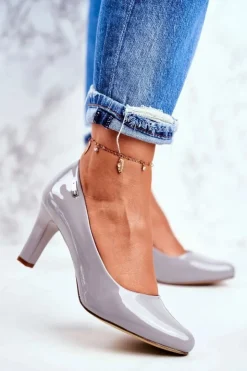 Damskie Buty Sergio Leone Czółenka damskie Sergio Leone Szare Lakierowane Orsola