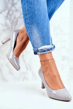 Damskie Buty Sergio Leone Czółenka damskie Sergio Leone Szare Lakierowane Orsola