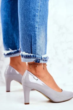 Damskie Buty Sergio Leone Czółenka damskie Sergio Leone Szare Lakierowane Orsola