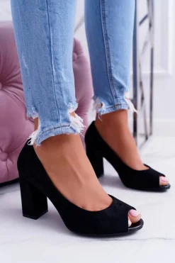 Damskie Buty Sergio Leone Czółenka Damskie Sergio Leone Odkryte Palce PB133 Czarne Fani