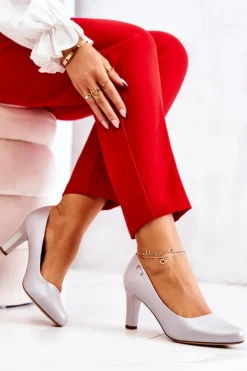 Best Buty Sergio Leone Czółenka Damskie Sergio Leone Srebrne Perłowe Orsola