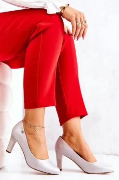 Best Buty Sergio Leone Czółenka Damskie Sergio Leone Srebrne Perłowe Orsola