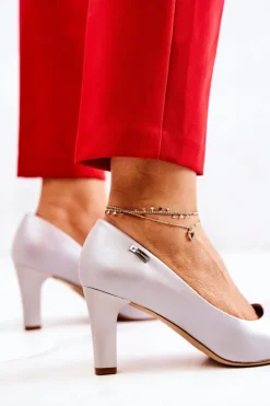 Best Buty Sergio Leone Czółenka Damskie Sergio Leone Srebrne Perłowe Orsola