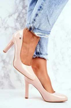 Damskie Buty Sergio Leone Czółenka Damskie Sergio Leone Lakierowane Na Słupku Beżowe Campbell