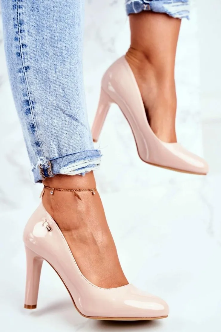 Damskie Buty Sergio Leone Czółenka Damskie Sergio Leone Lakierowane Na Słupku Beżowe Campbell