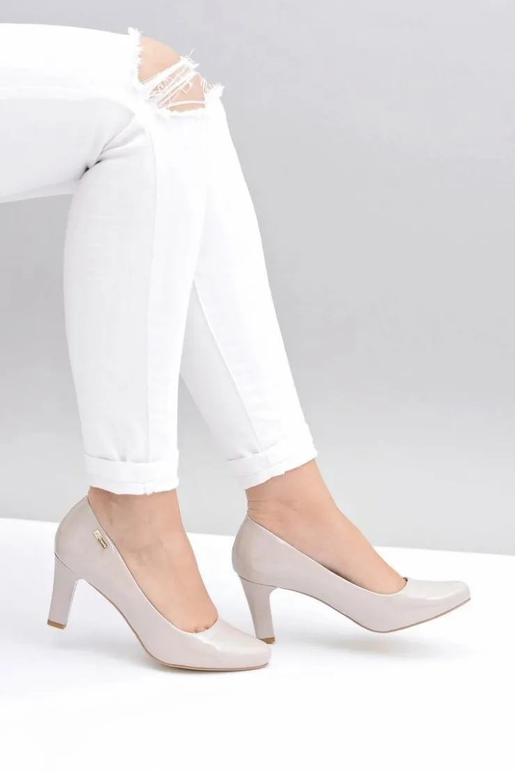 Best Buty Sergio Leone Czółenka damskie Sergio Leone Jasnoszare Lakierowane Orsola