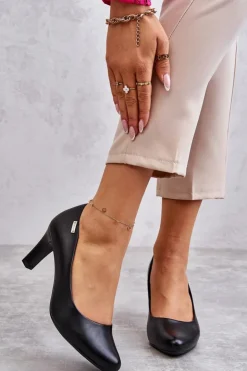 Buty Sergio Leone Czółenka Na Słupku|Czółenka Klasyczne*Czółenka Damskie Sergio Leone Czarne Orsola