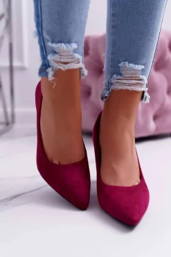 Buty Sergio Leone Czółenka Zamszowe|Czółenka Na Słupku*Czółenka Damskie Sergio Leone PB139 Fuksja Felice